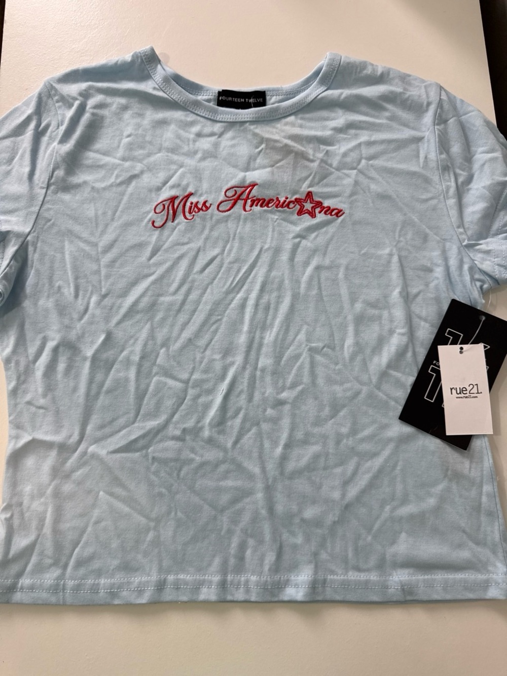 rue21 Light Blue Tee with Red 'Miss America' Embroidery